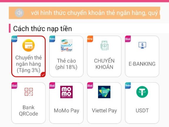 Các phương thức nạp tiền MMLive
