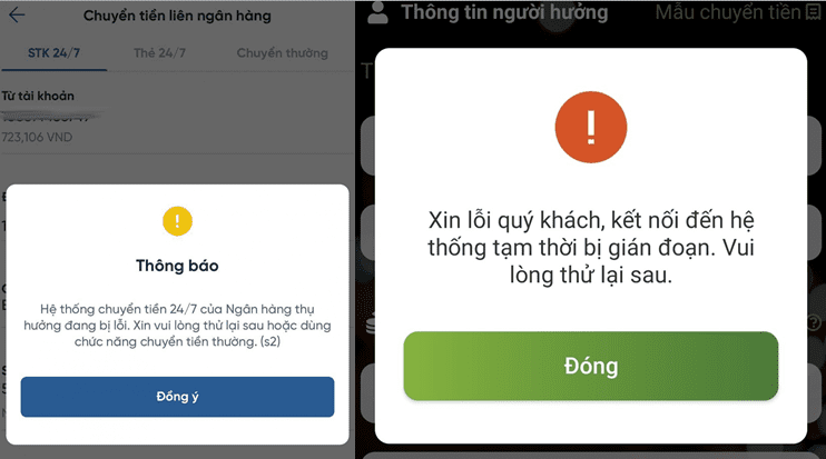 Lỗi không nạp được tiền từ ngân hàng trong MMLive